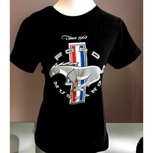Ford Mustang Classic Women's T-Shirt M 1964 Vintage Pony Logo Black Made In USA
